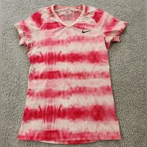 Nike Pro Combat Pink Tie Dye Fitted V-Neck Short Sleeve Shirt